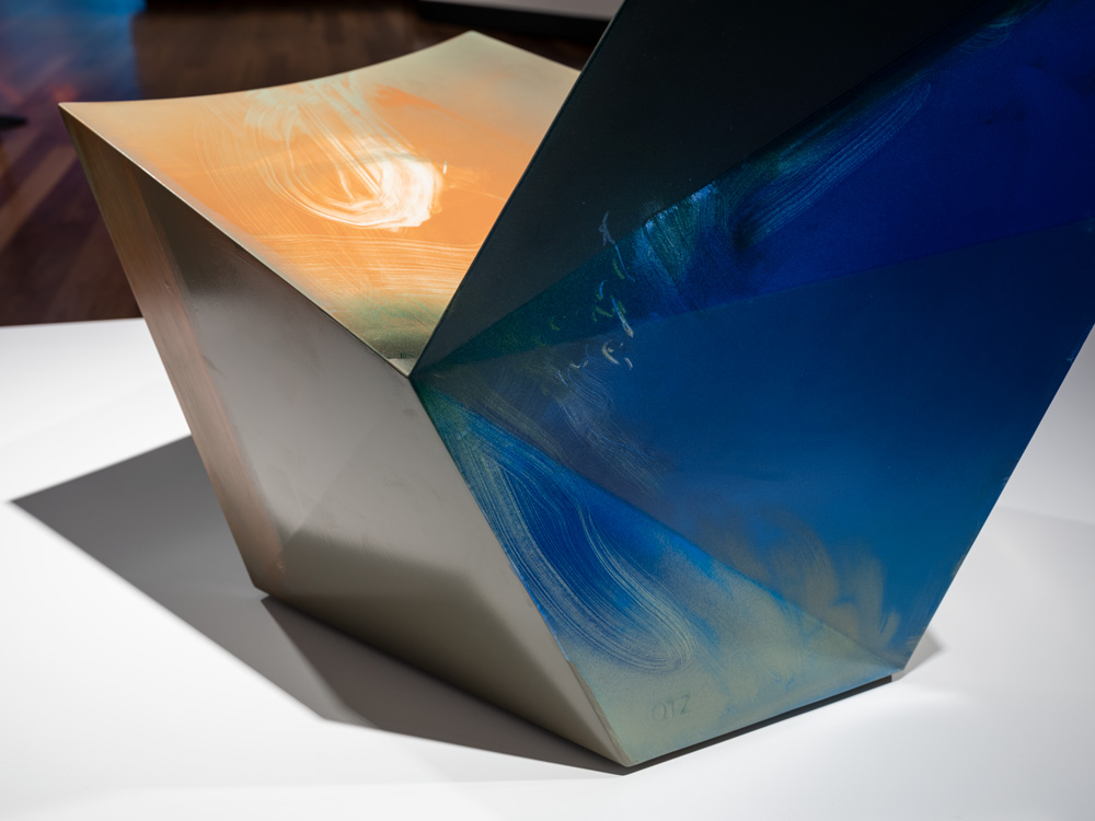 Metal chair with abstract painting style