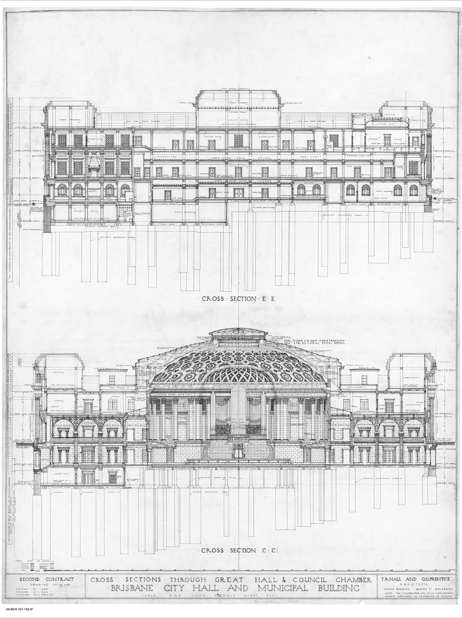 Cross Sections Through Great Hall & Council Chamber Brisbane City Hall and Municipal Building c1919