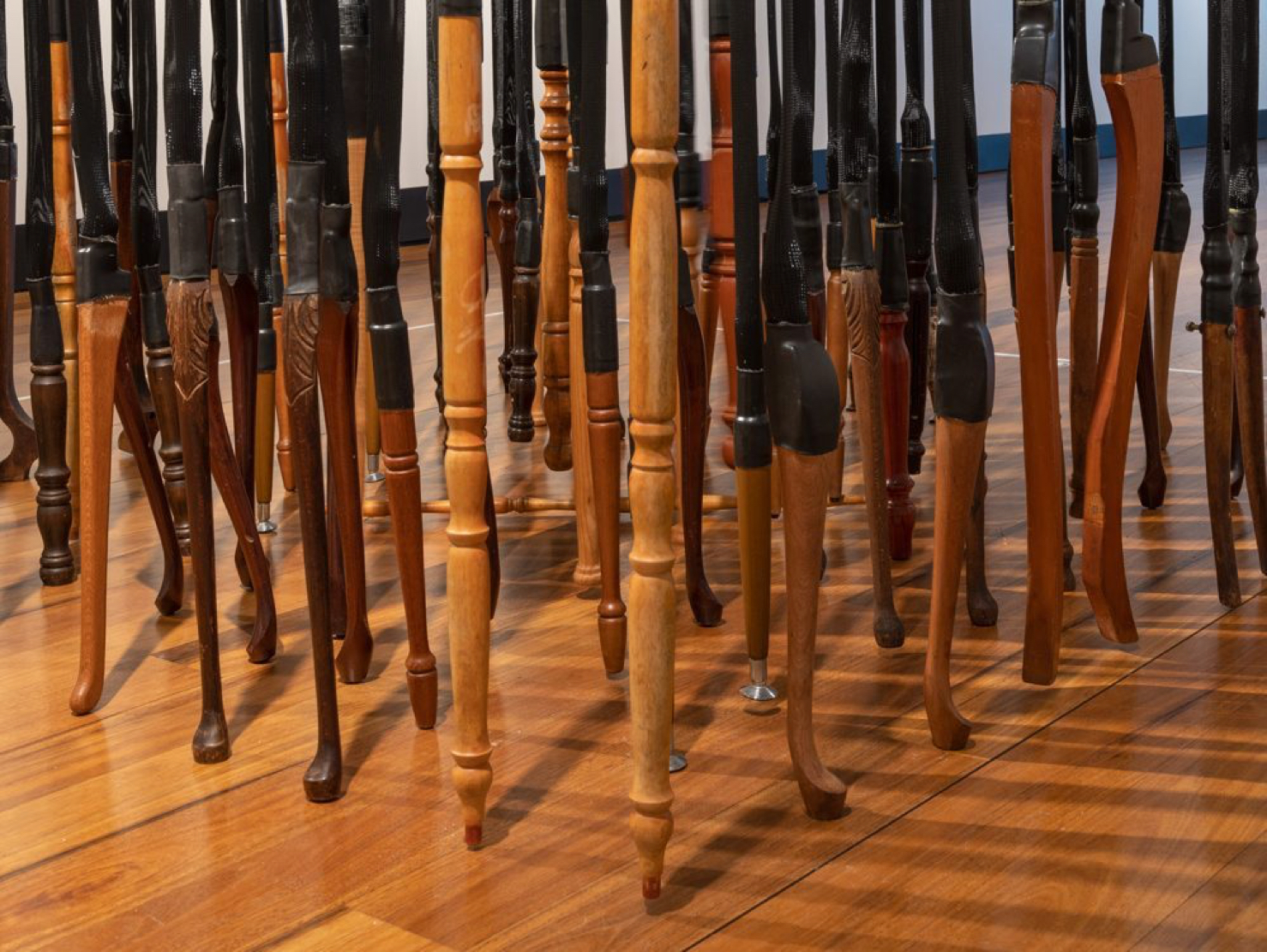 Chair Legs, timber, cable sleeve, heat shrink, electric motor, metal rod.
