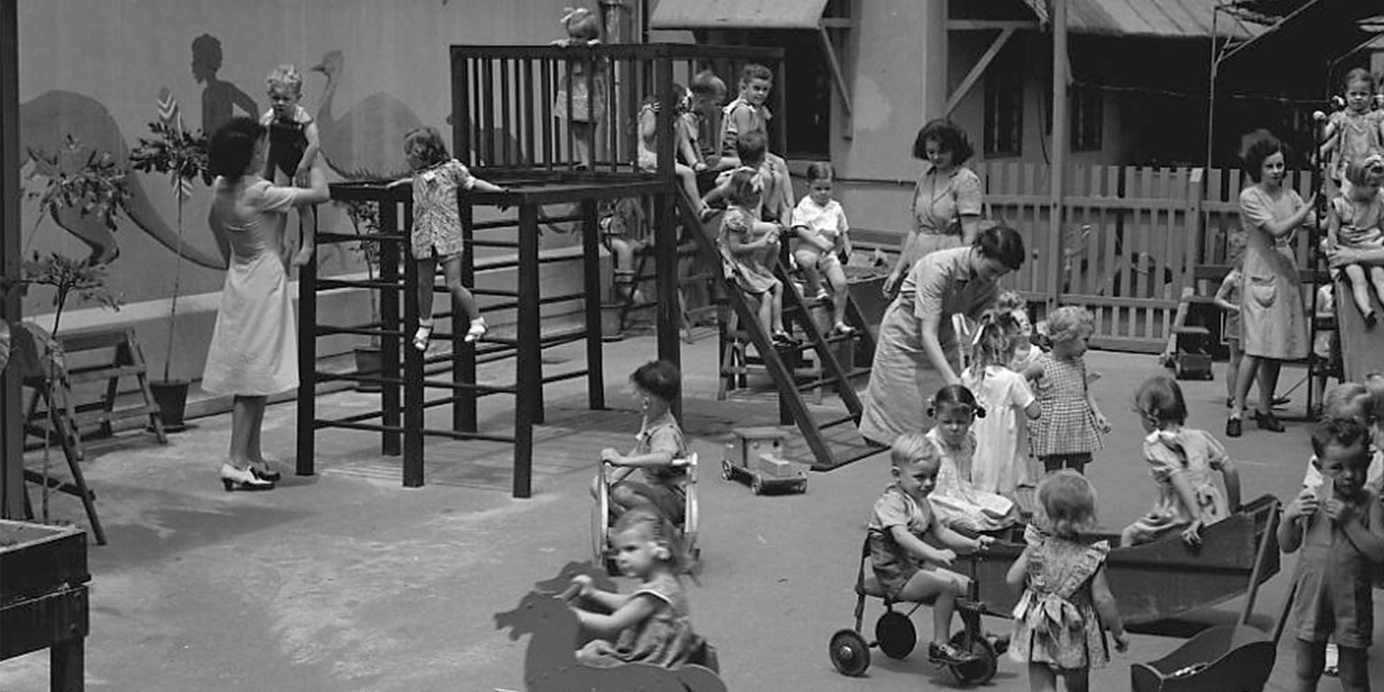 Children-in Playground Kindercraft Child Care Centre City Hall-Brisbane City Council,1949,Courtesy Brisbane City Council.