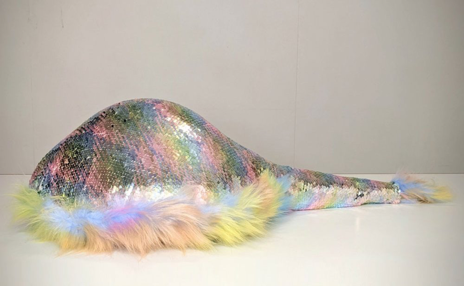 Michelle Vine (Sydney, NSW b. 1976), Fry from the isopet series 2020, frying pan, foam, faux fur, material, adhesive, mixed media. Photo: Michelle Vine, courtesy the artist.
