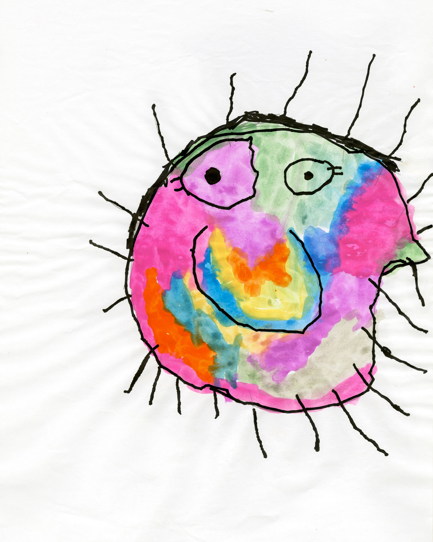 Joey, age 4, A rainbow germ called Rosemary. Courtesy the artist and Gallery of Children’s Art (GoCA).