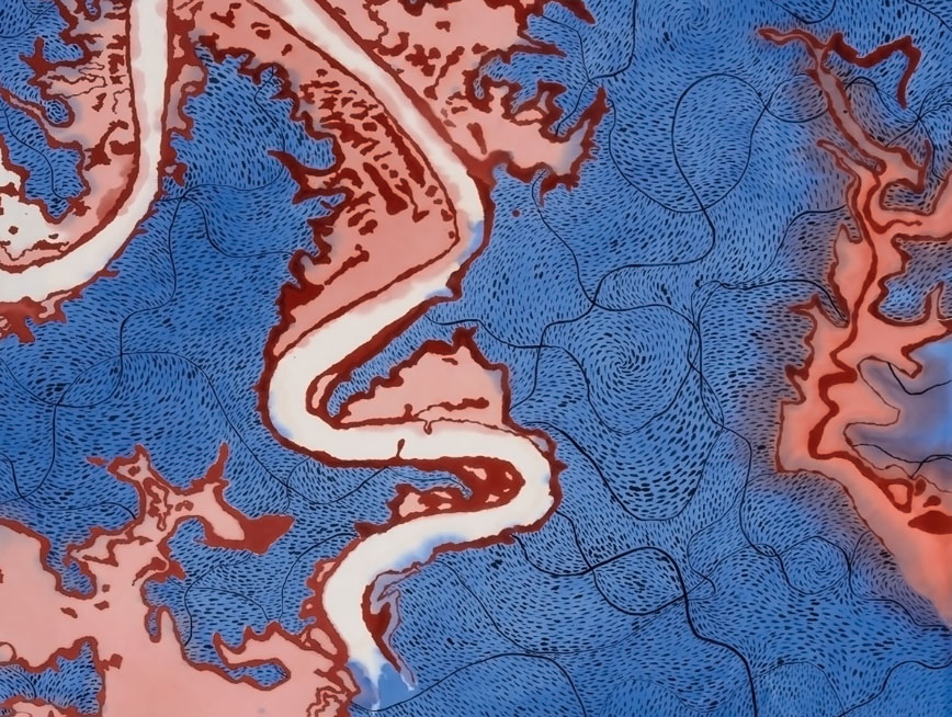 A cyanotype of the Brisbane River by artist Judy Watson.