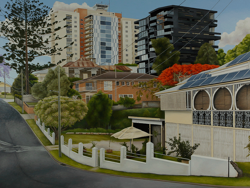 A painting of Highgate Hill by artist Stephen Nothling.