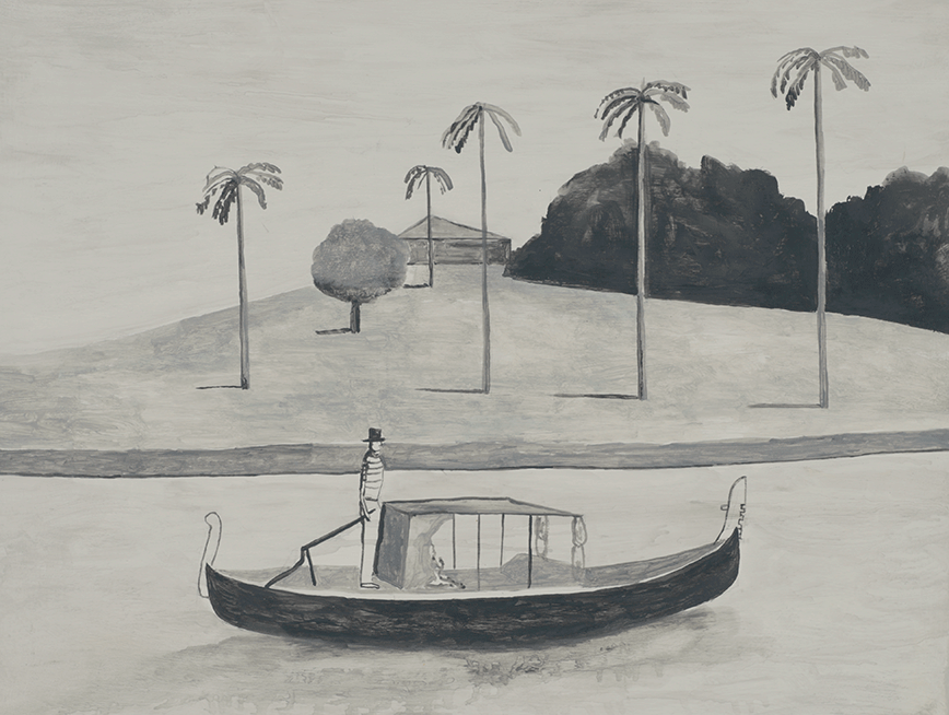 A painting of a gondola passing the Breakfast Creek Hotel.