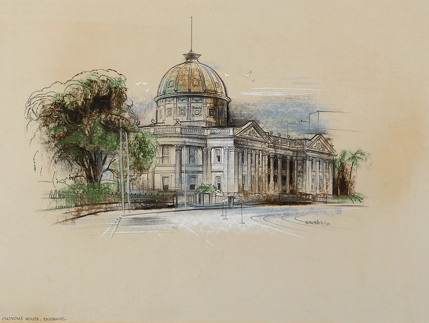 A sketch of Customs House by artist Kenneth Jack.