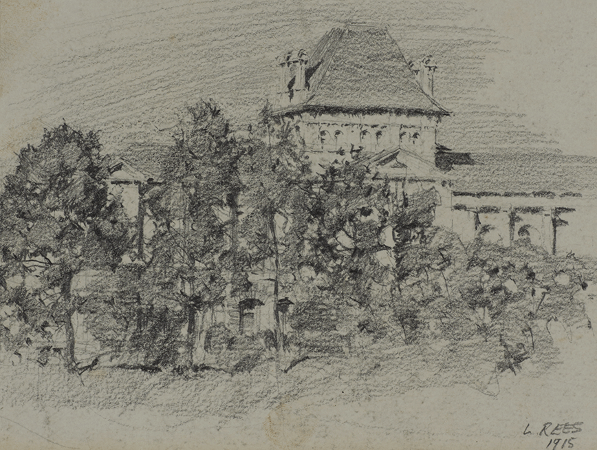 A sketch of the North Quay Law Courts by artist Lloyd Rees.