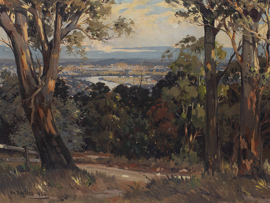 A painting of a Brisbane park by William Bustard.