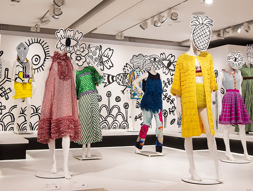 Clothes display at the Designers' Guide Easton Pearson Archive launch night at Museum of Brisbane.