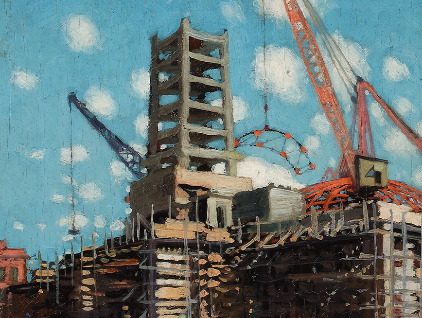 Vida Lahey, City Hall during construction 1927. Oil on plywood.