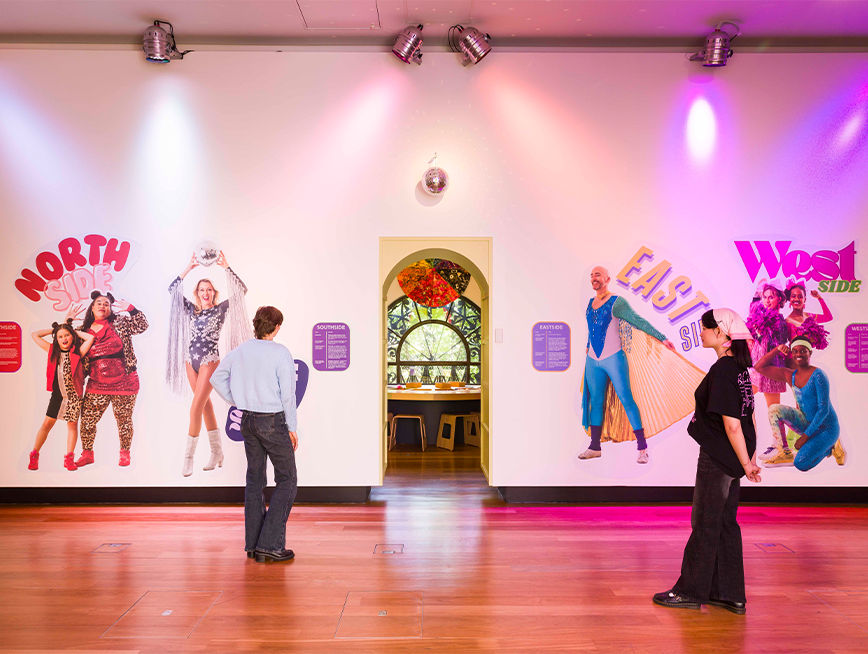 Large photos vinyl of dancers from the North Side, South Side, East Side and West Side.