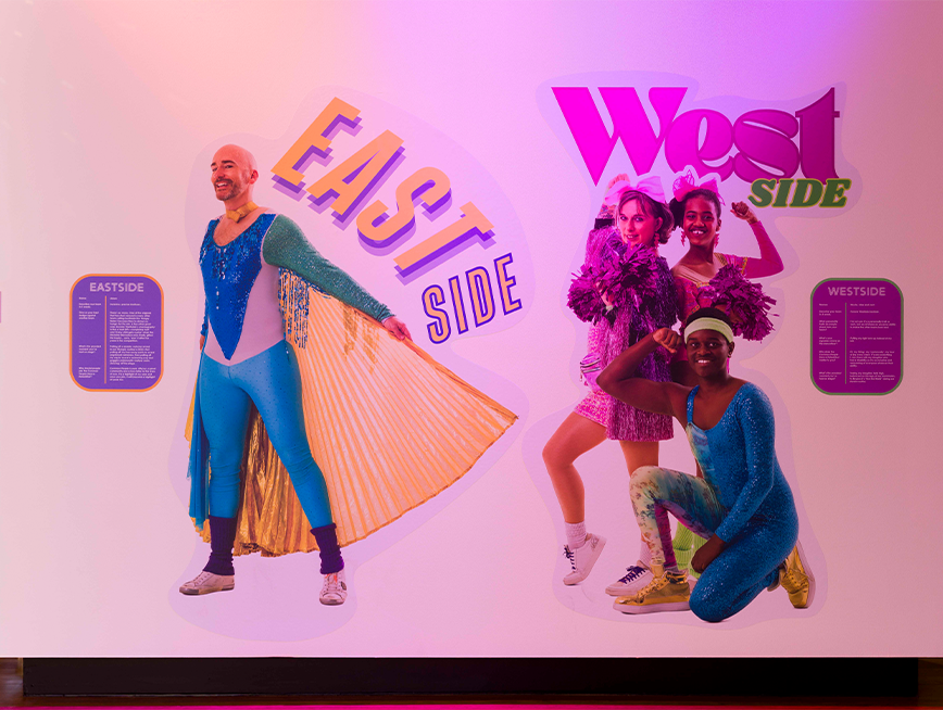 Large photos vinyl of dancers from the East Side and West Side.