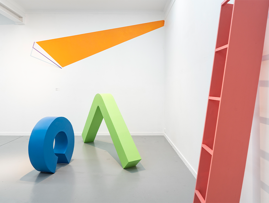 Abstract sculptures in bold colours.