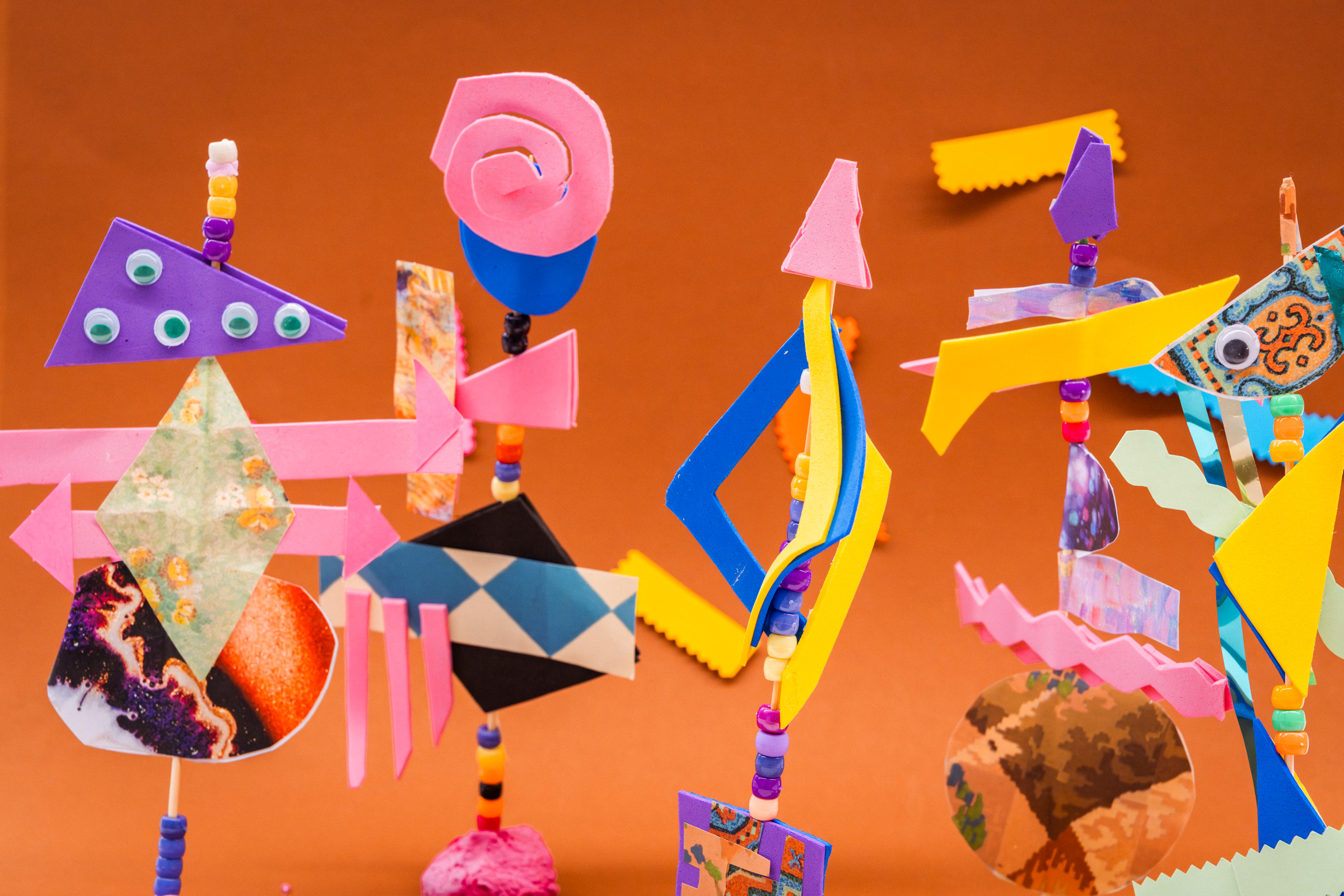 Thin sculptures made from craft materials