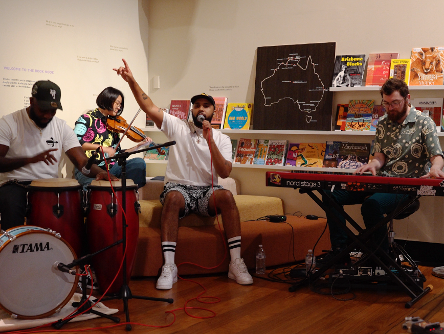 Sachém Parkin-Owens performing in Stories You Wear: Mapgie Goose.
