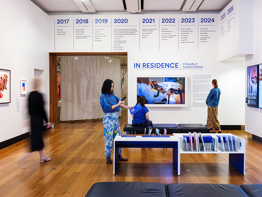 Visitors at In Residence exhibition.